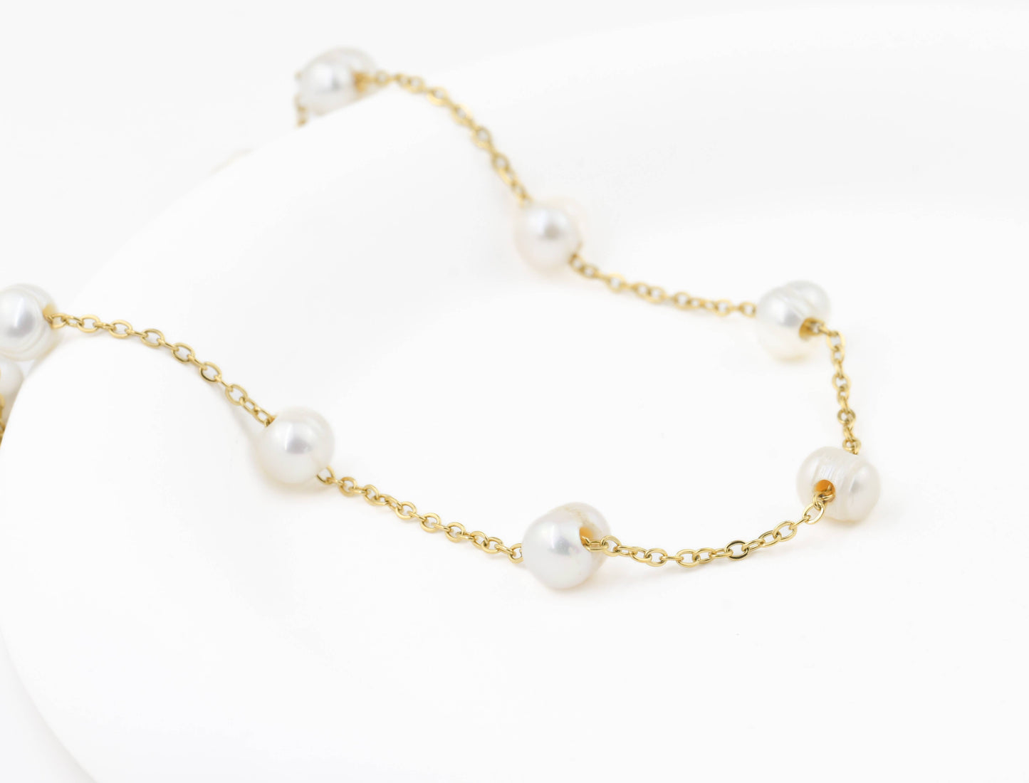 Blueyejewelry Waterproof Necklace Gold Pearl Chains