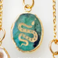 HoopLa Style Waterproof Necklace Gold Gemstone Pendant Hand Painted- Aquamarine Snake