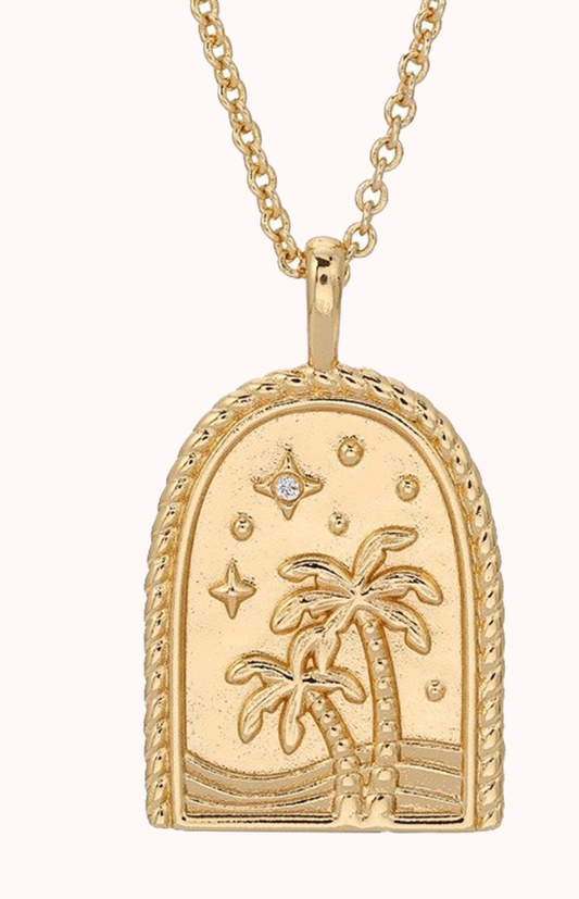 HoopLa Style Waterproof Necklace 14K Gold on Steel Palm Tree- Breathe