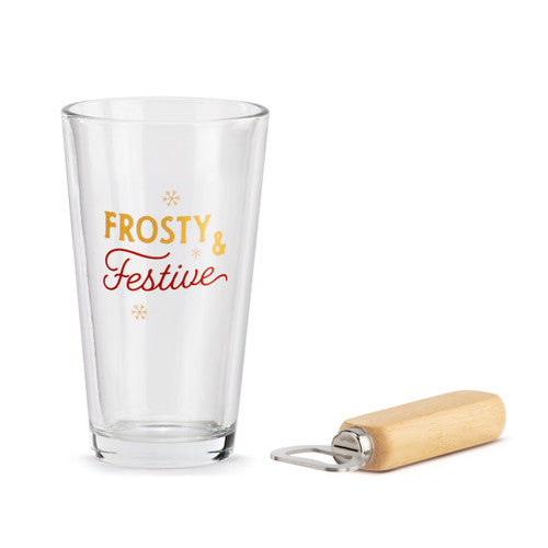 Festive Pilsner Glass & Opener