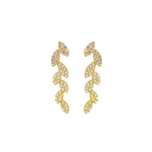 HOJE CZ Stones Leaf Ear Climber Earring Gold Vermeil