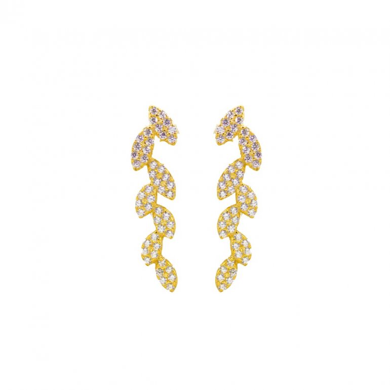 HOJE CZ Stones Leaf Ear Climber Earring Gold Vermeil