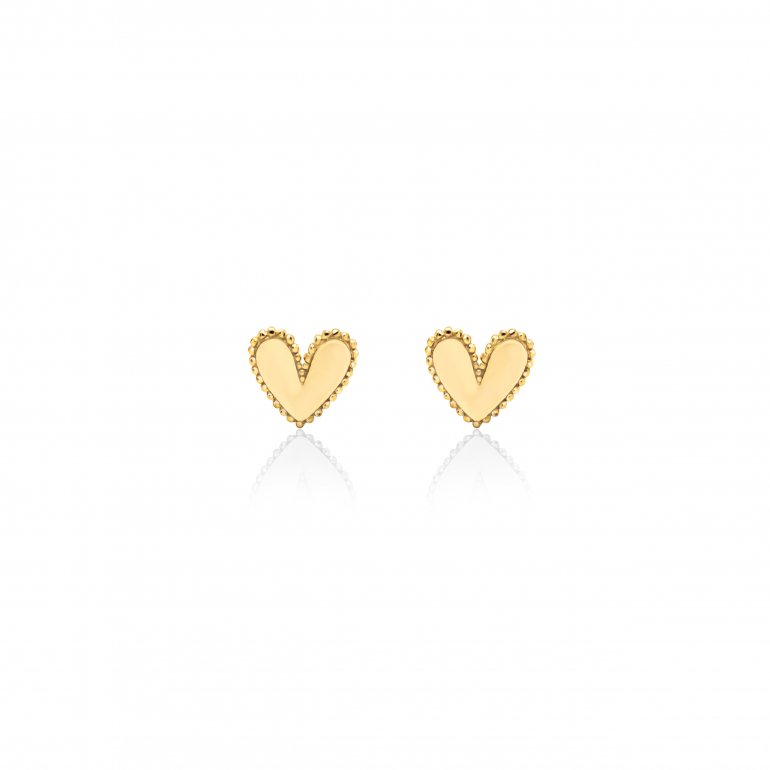 HOJ Gold Vermeil Beaded Border Heart Studs