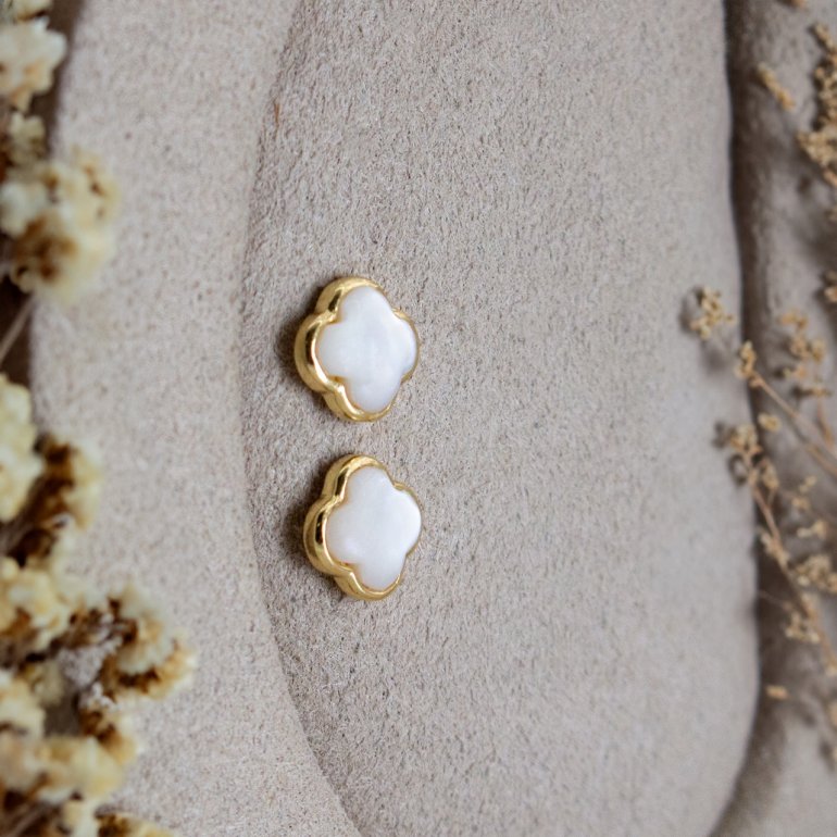 HOJE Designer Inspired Mother of Pearls Vancleef Studs Gold Vermeil