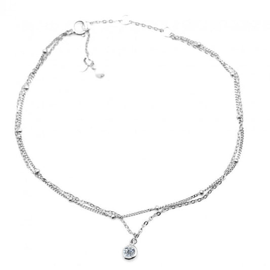 HOJA Double Chain w CZ Stone Sterling Silver