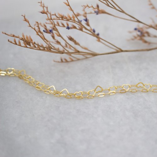 HOJA Double Strand Heart and Rolo Chain Anklet Gold Vermeil