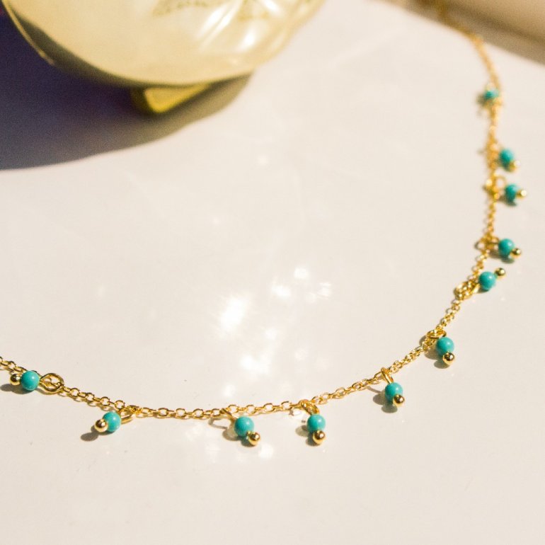 HOJA Anklet with Turquoise Beads Gold Vermeil