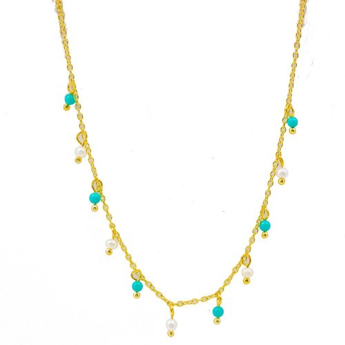 HOJN Turquoise Pearl  Gold on Silver