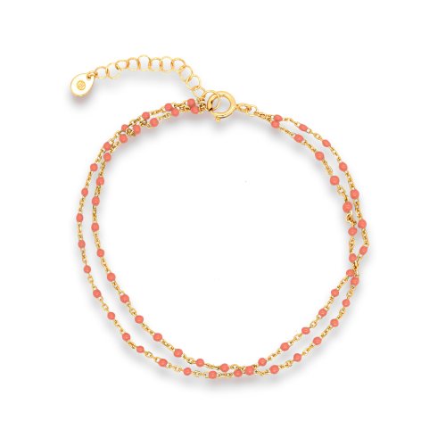 HOJB Double Strand Coral Bead Gold on Silver