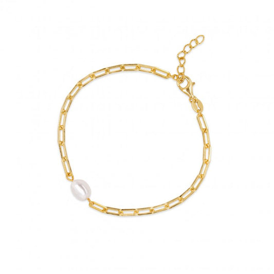 HOJB Paperclip Link Single Pearl Bracelet Gold Vermeil