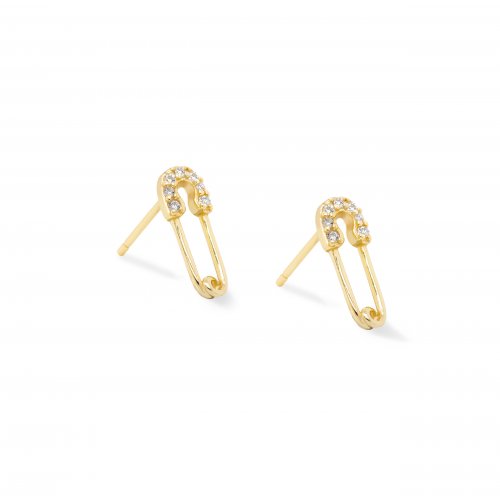 HOJE Mini CZ Safety Pin Studs Gold Vermeil