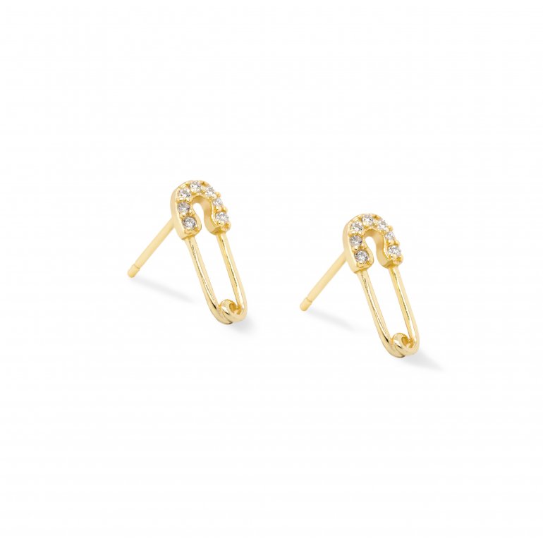 HOJE Mini CZ Safety Pin Studs Gold Vermeil