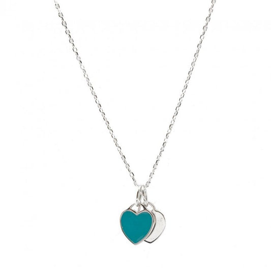 HOJ Silver Necklace Tiffany Inspired Double Heart
