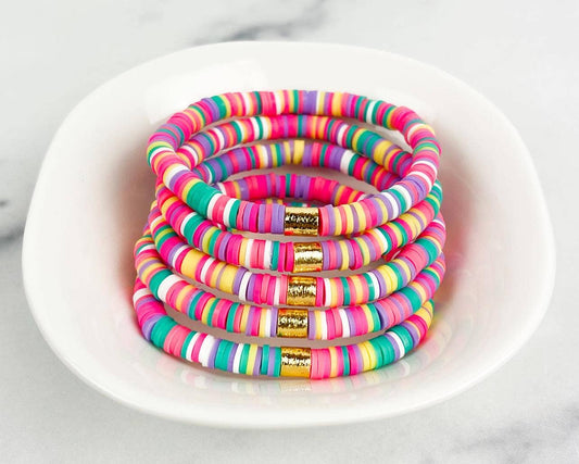 MSB Heishi Small 6mm Color Pop Bracelet "Multi Rainbow": 6.5" / Gold Discs