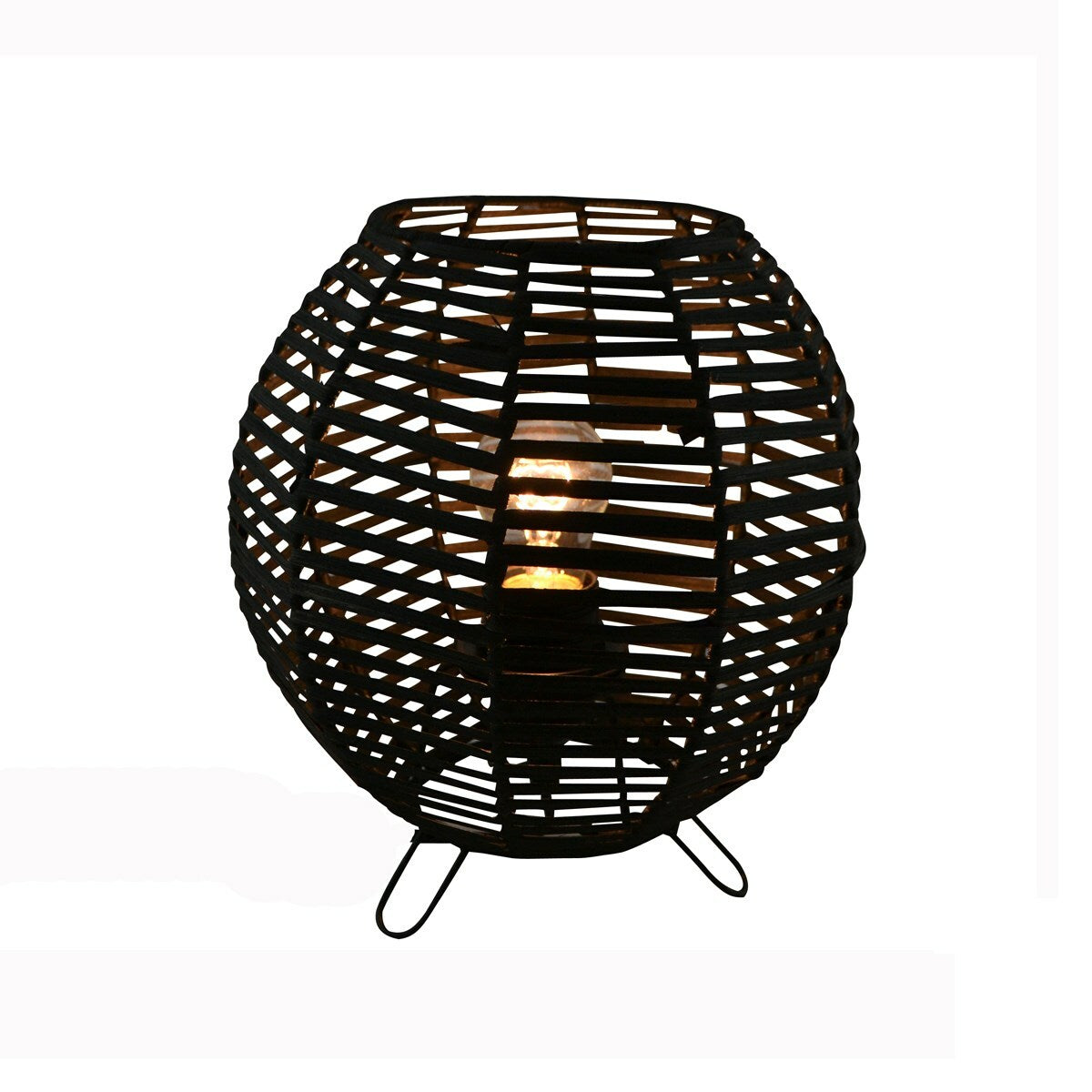 Blk Rattan Sphere Lamp