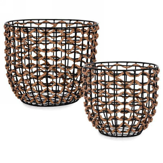 SETof2 Baskets Rattan Metal