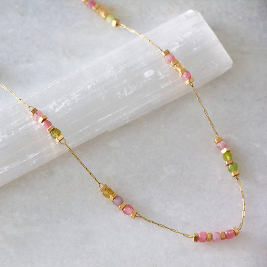 MBN Waterproof Square Stone Beaded Chain TOURMALINE