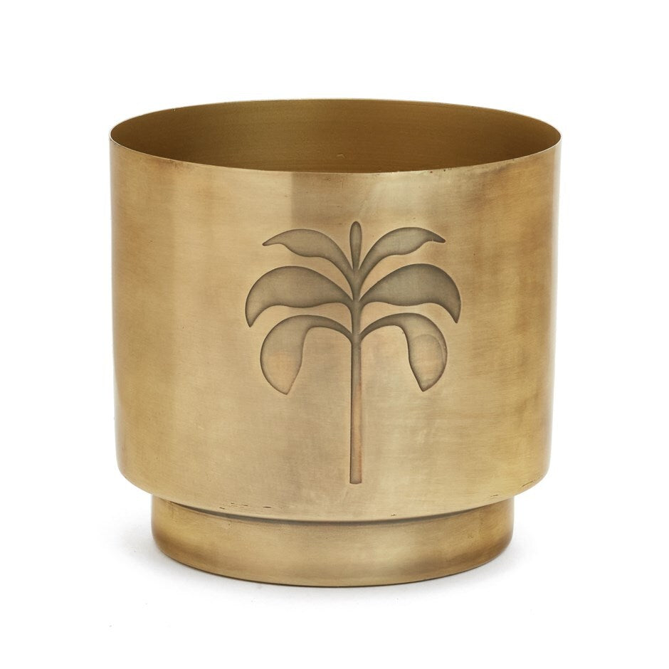Planter Metal Palm Tree Antique Brass