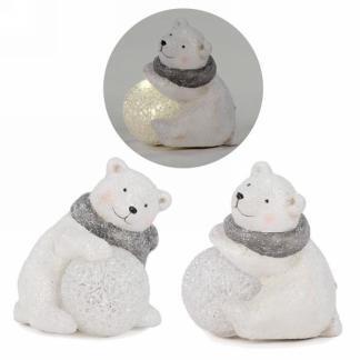 White Glitter Bear w LED Ball