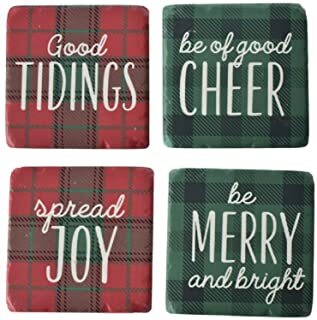 Plaid Holiday Coaster 4pc Set Resin