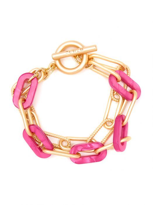 ZB Marbled Resin & Paperclip Chain w toggle Hot Pink