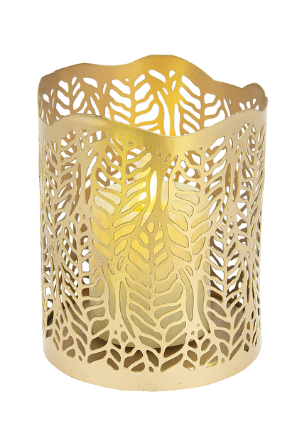 Gold Candle Votive w Leaf Cutout