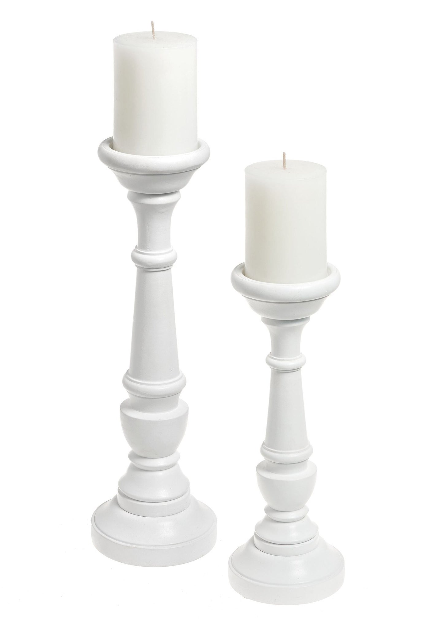 Candle Holder Lg Wood White 4.5x15
