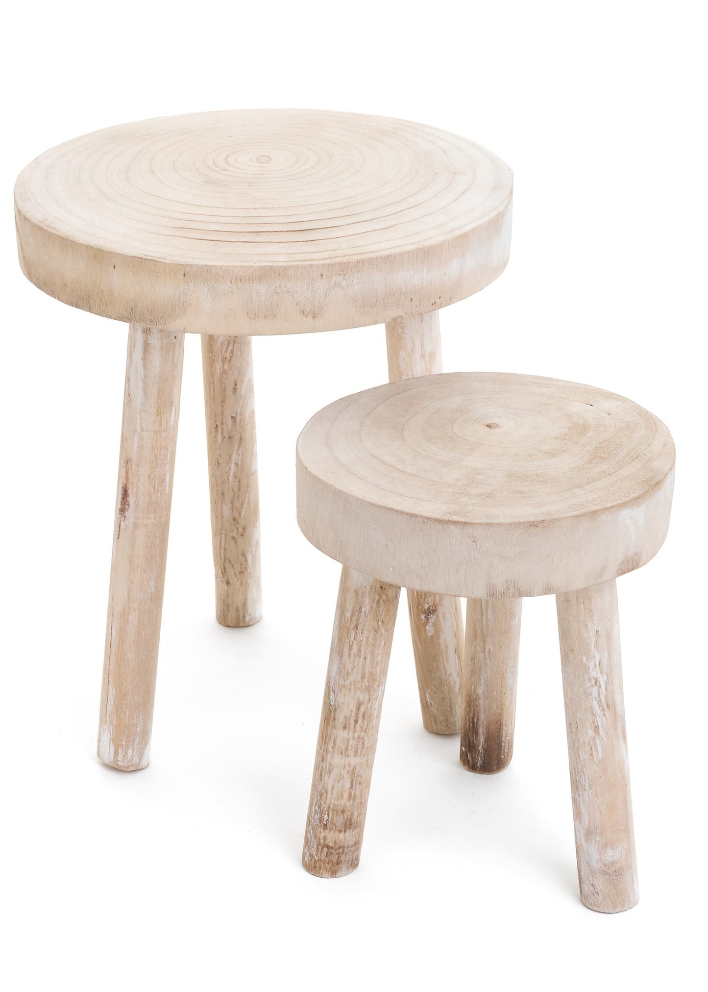 Stool LG Paulownia Wood Whitewash