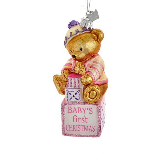 Orn 5" Baby Bear 1st Xmas Pink