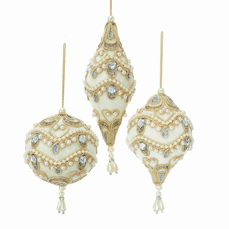 Orn 3.5-7" Ivory/Silver/Gold/White Ball