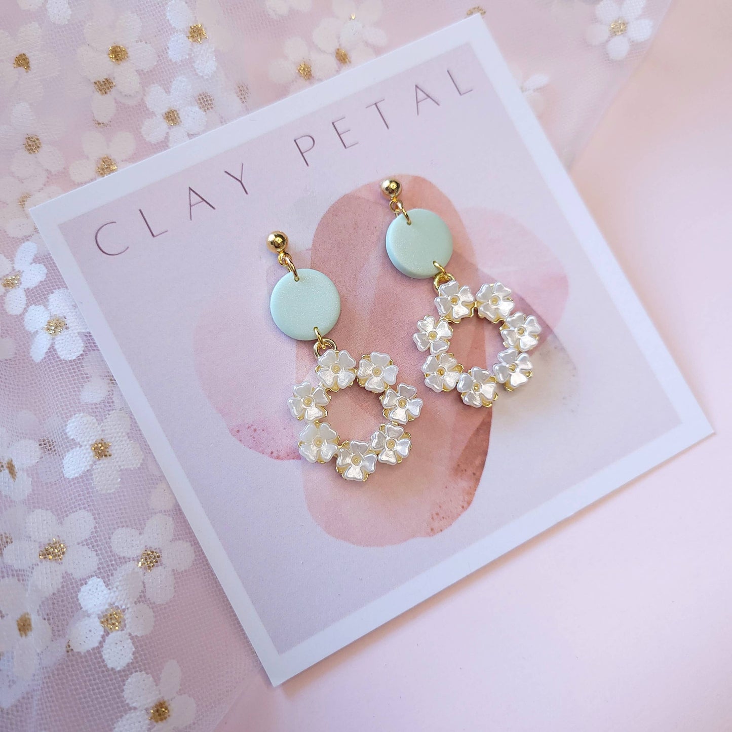 Clay Petal The Ellie - Mint Green Floral Clay Earrings