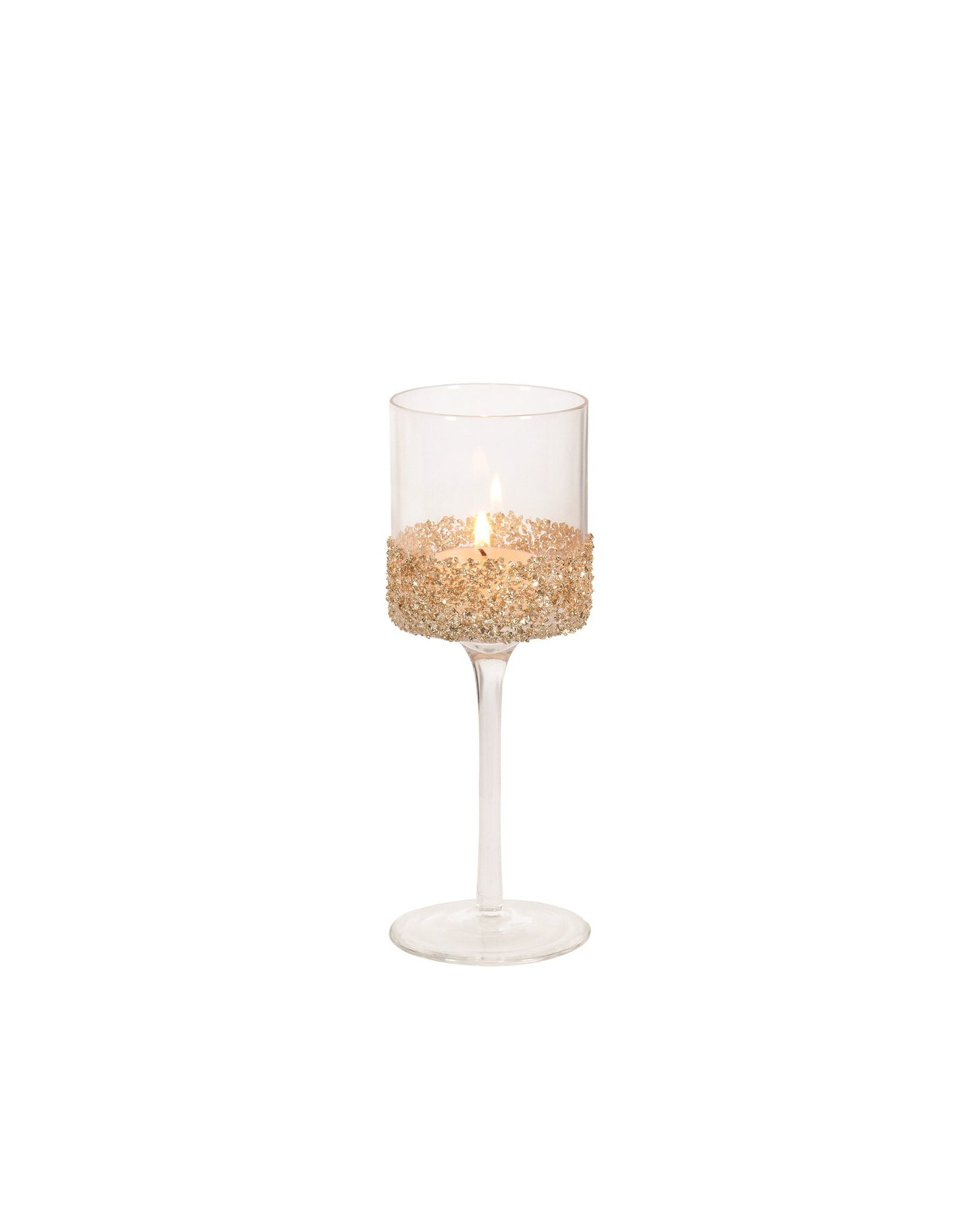 Candle Holder Clear/Gold On Stem Small