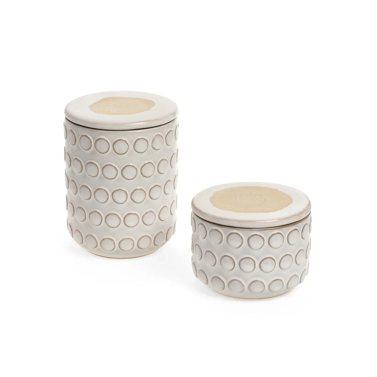 SMALL CERAMIC CANISTER DOTS WHITE