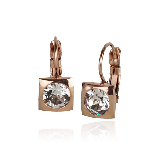 FABE Luxe Swarovoski Square Frenchback Crystal RoseGold