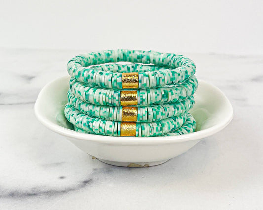 MSB Heishi Color Pop Bracelet "Sprinkles Aqua 7" Gold Barrel":