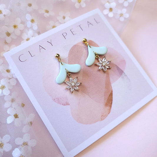 Clay Petal The Tara - Mint Green Sparkly Floral Clay Earrings