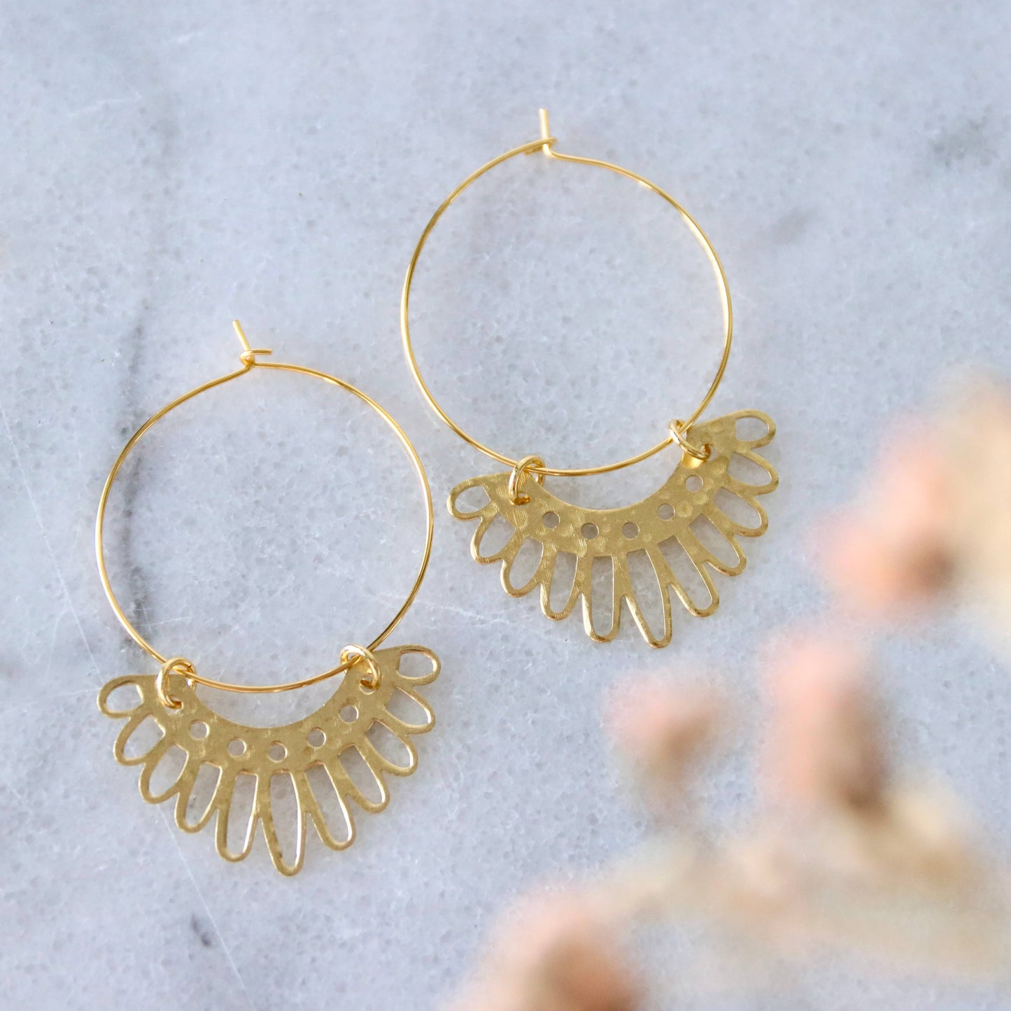 Mesa Blue Hammered Floral Hoop Earrings