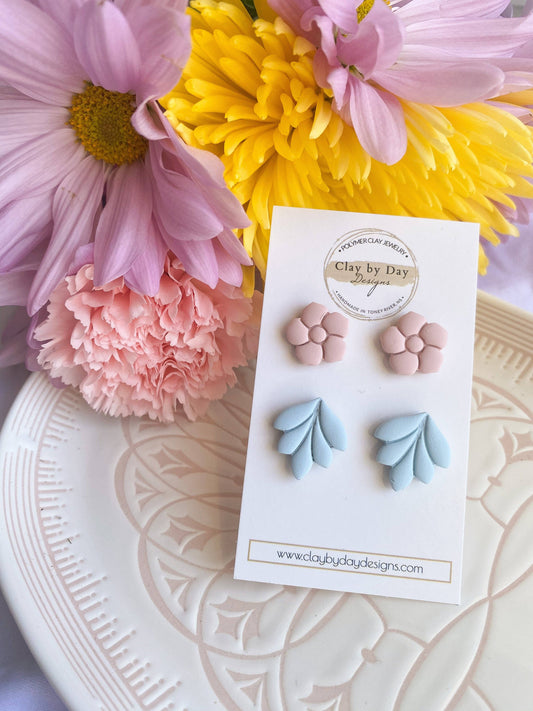 Clay by Day Pink & Blue Spring Stud Earrings