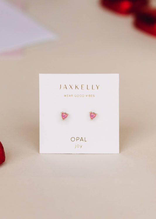 JK Tiny Pink Opal Heart Earring