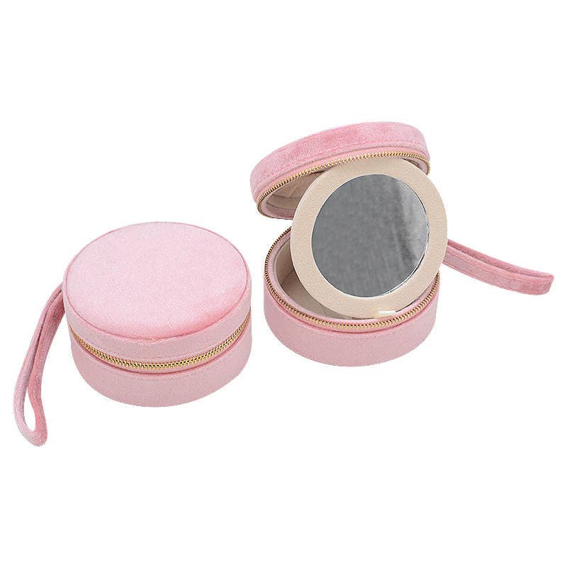 Velvet Round Mini Jewelry Case: Pink