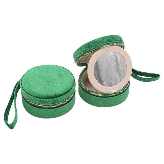 Velvet Round Mini Jewelry Case: Green